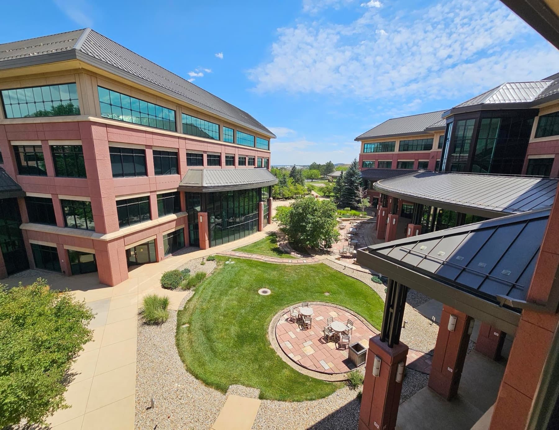 Aerial view of campus courtyard